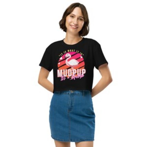 MUDPUPs Pink Flamingo Custom Crop Top Miami Beach Shirt Surf Shirt - Picture 2 of 10